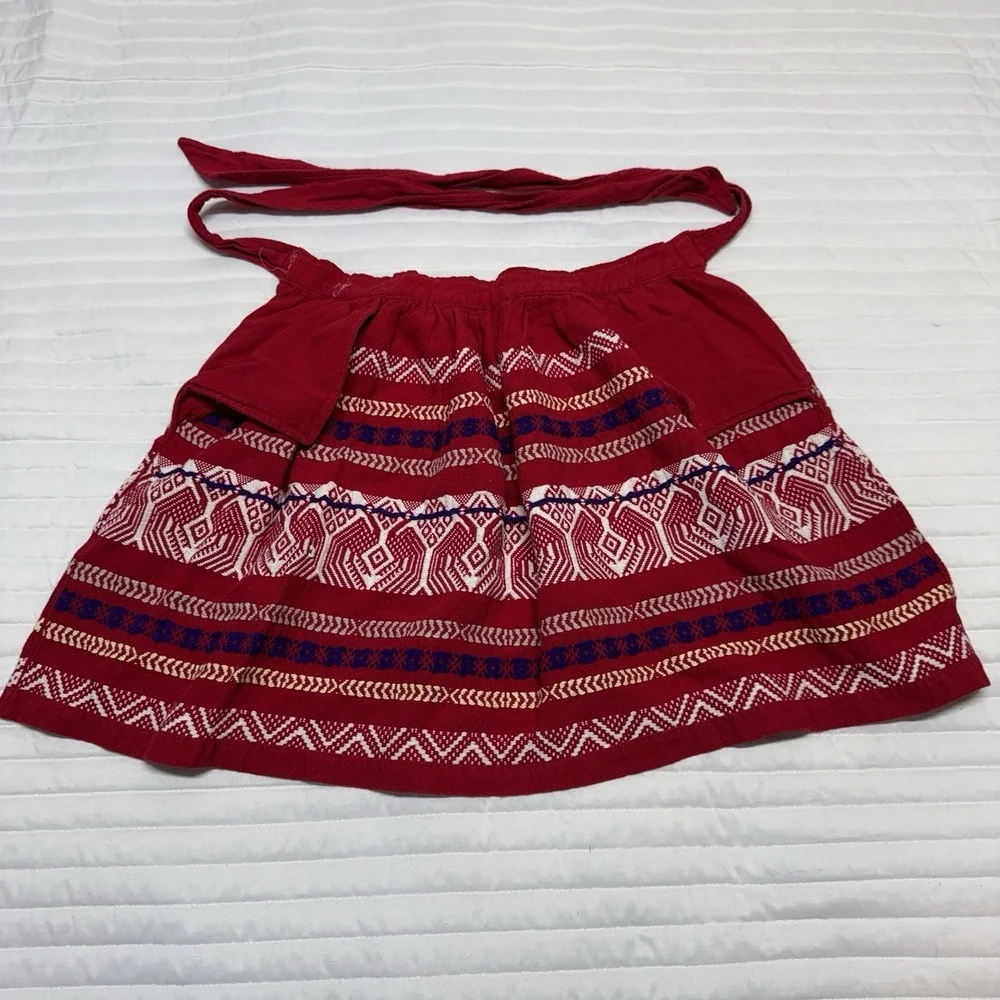 Short Chef Apron Embroidered Pockets Tie Red With White Embroidery 17